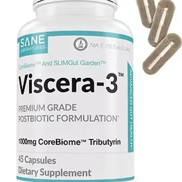 SANE - Viscera 3 POSTbiotics with Tributyrin - Sodium Butyrate Supplement Capsule for Gas and Bloating Relief